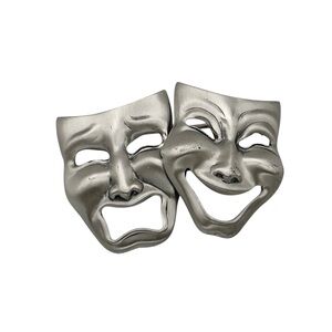 Mask Pin Brooch Vintage Sterling Silver Comedy Tragedy Laugh Now Cry Later Pin